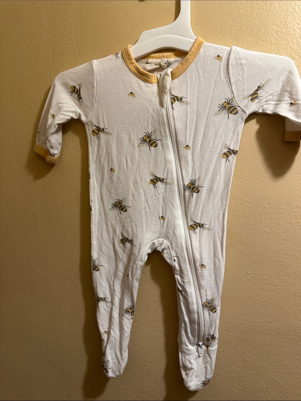 Kyte BABY White Footed One-Piece with Yellow Bee Print